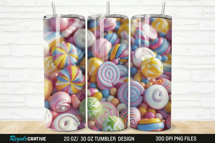 3D Colorful Candies 20/30oz Skinny Tumbler