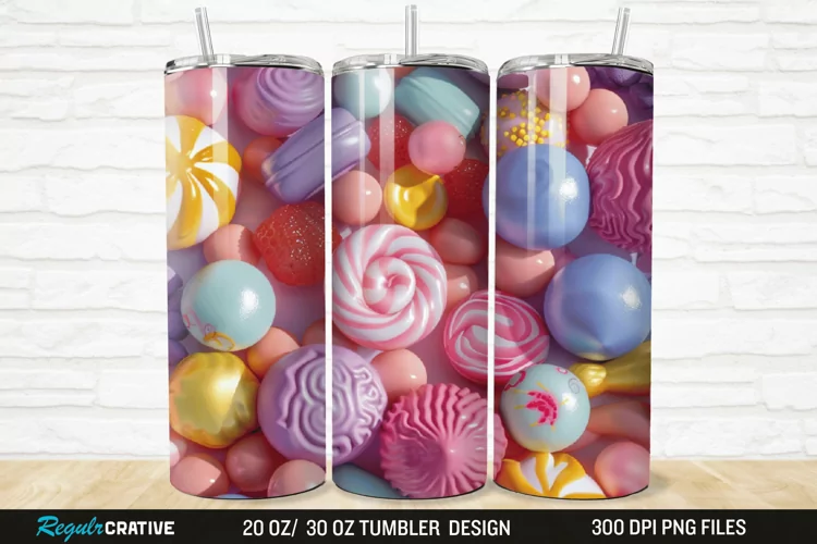 3D Colorful Candies 20/30oz Skinny Tumbler