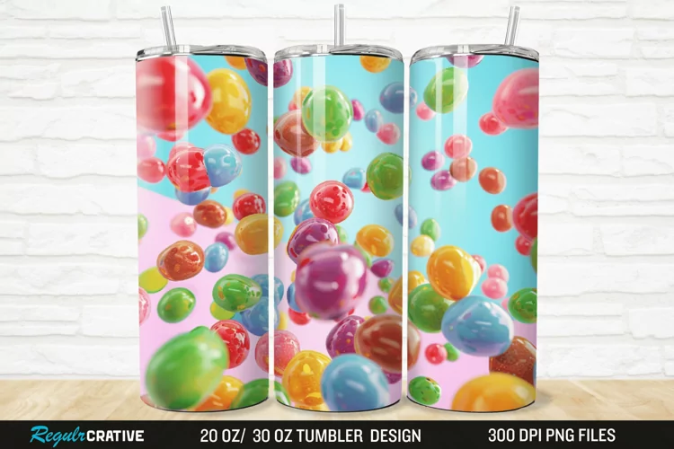 3D Colorful Candies 20/30oz Skinny Tumbler