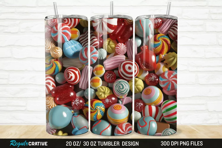 3D Colorful Candies 20/30oz Skinny Tumbler