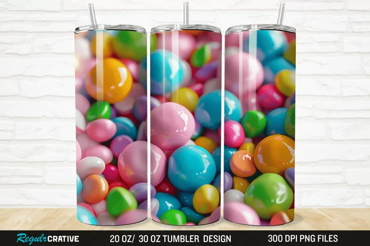 3D Colorful Candies 20/30oz Skinny Tumbler
