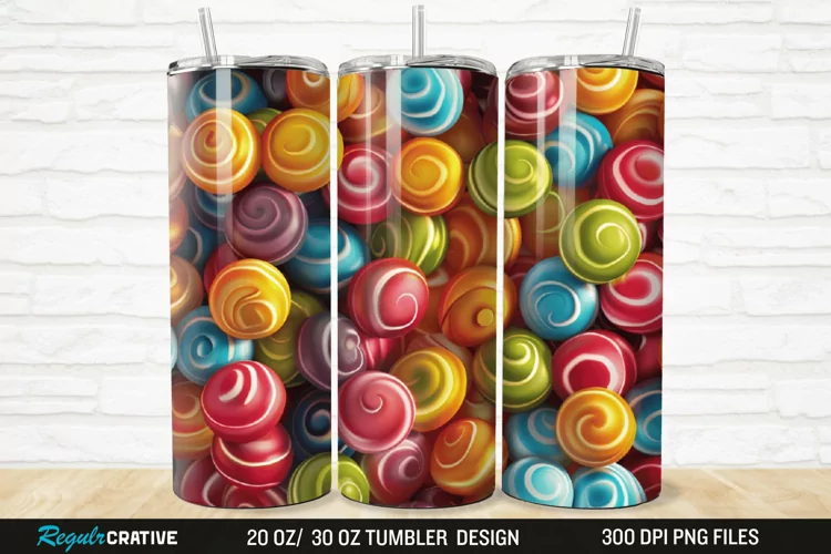 3D Colorful Candies 20/30oz Skinny Tumbler