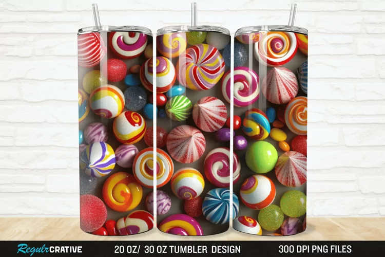 3D Colorful Candies 20/30oz Skinny Tumbler