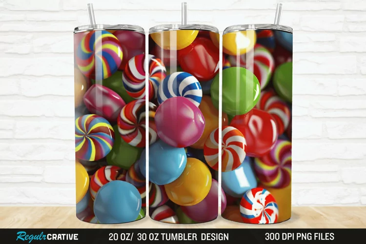 3D Colorful Candies 20/30oz Skinny Tumbler