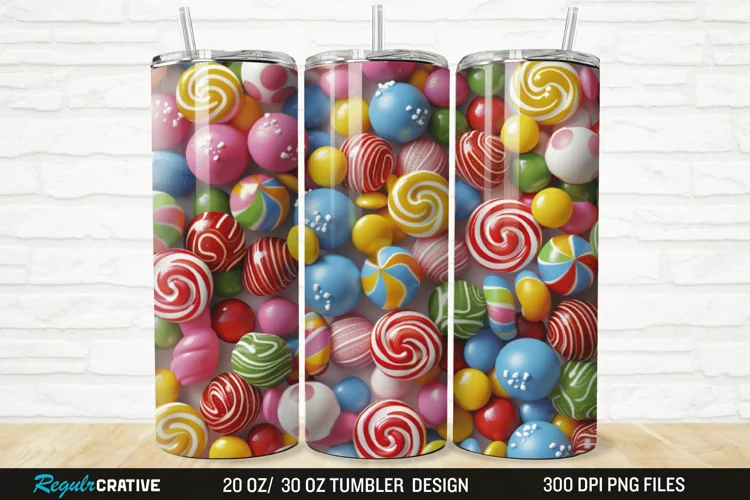 3D Colorful Candies 20/30oz Skinny Tumbler