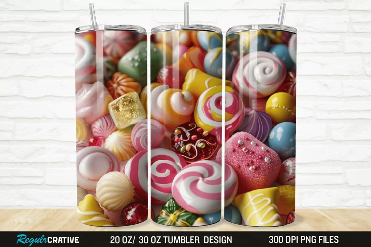 3D Colorful Candies 20/30oz Skinny Tumbler