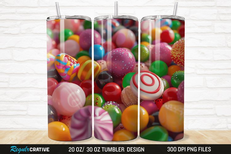 3D Colorful Candies 20/30oz Skinny Tumbler example image 1