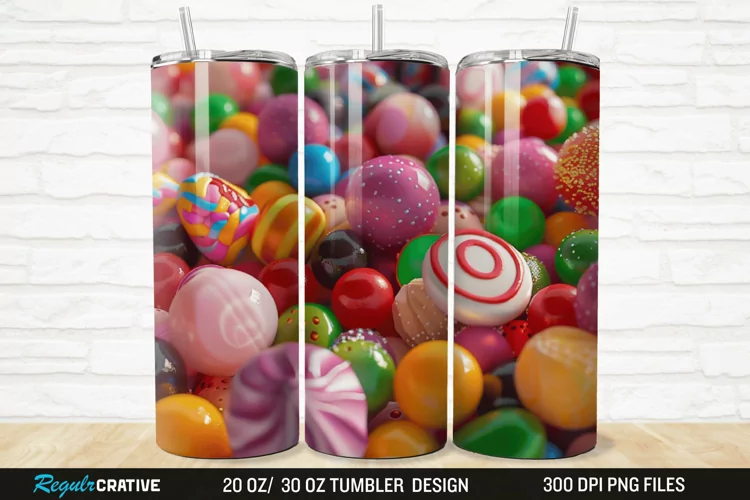 3D Colorful Candies 20/30oz Skinny Tumbler