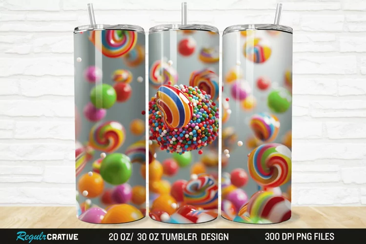 3D Colorful Candies 20/30oz Skinny Tumbler
