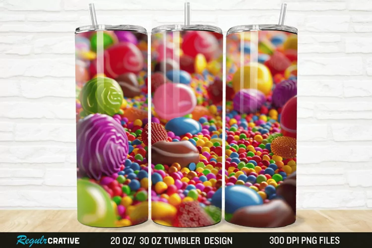 3D Colorful Candies 20/30oz Skinny Tumbler