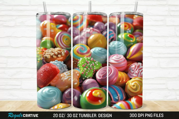 3D Colorful Candies 20/30oz Skinny Tumbler