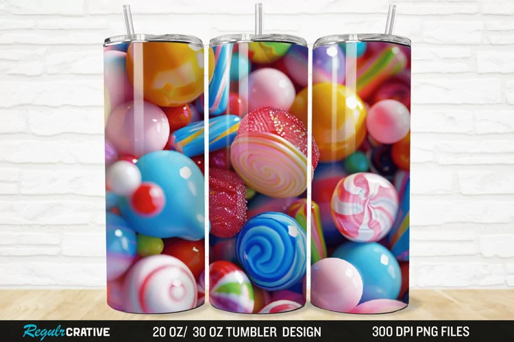3D Colorful Candies 20/30oz Skinny Tumbler