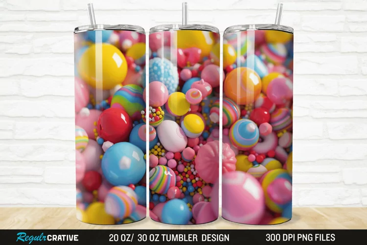 3D Colorful Candies 20/30oz Skinny Tumbler