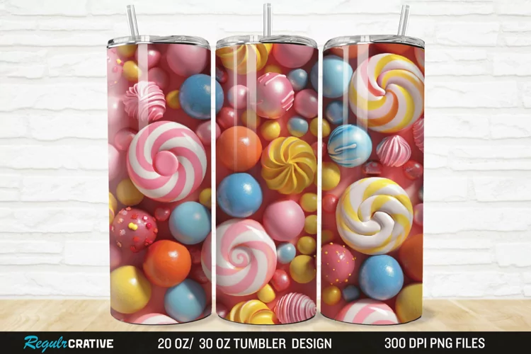 3D Colorful Candies 20/30oz Skinny Tumbler