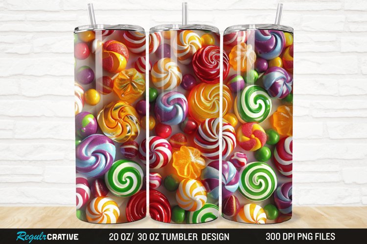 3D Colorful Candies 20/30oz Skinny Tumbler example image 1
