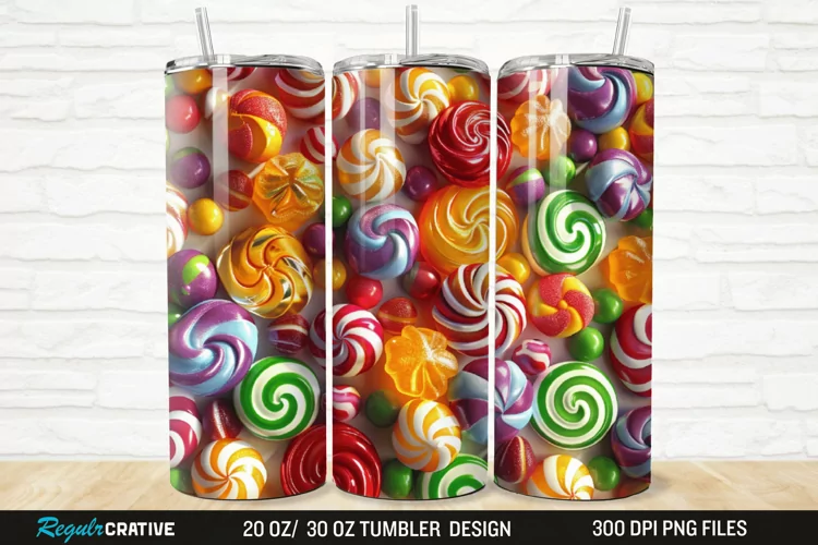 3D Colorful Candies 20/30oz Skinny Tumbler
