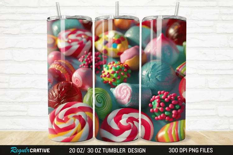 3D Colorful Candies 20/30oz Skinny Tumbler