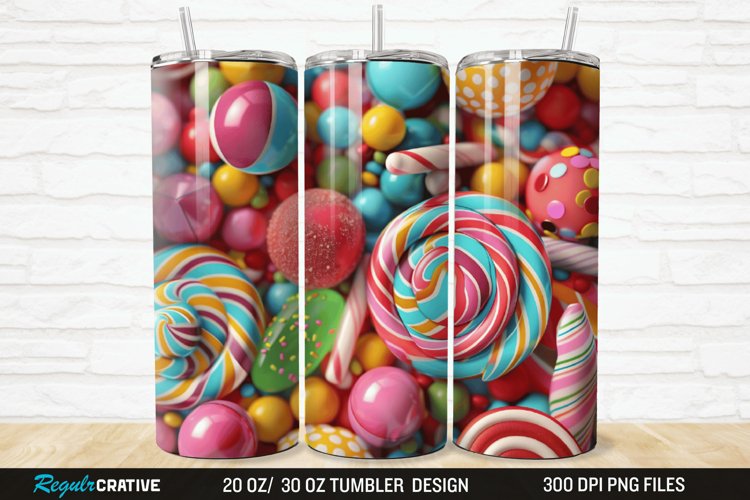 3D Colorful Candies 20/30oz Skinny Tumbler example image 1