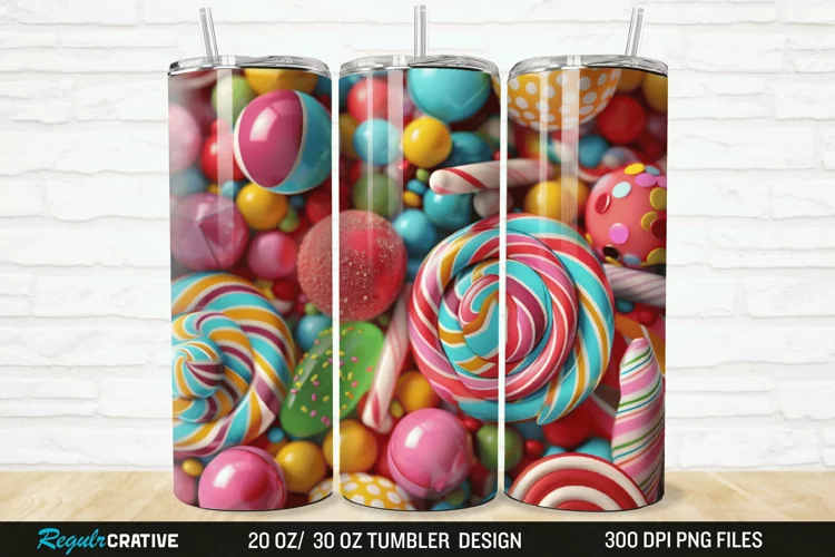3D Colorful Candies 20/30oz Skinny Tumbler