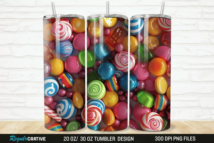 3D Colorful Candies 20/30oz Skinny Tumbler