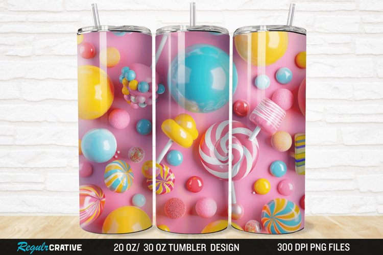 3D Colorful Candies 20/30oz Skinny Tumbler example image 1