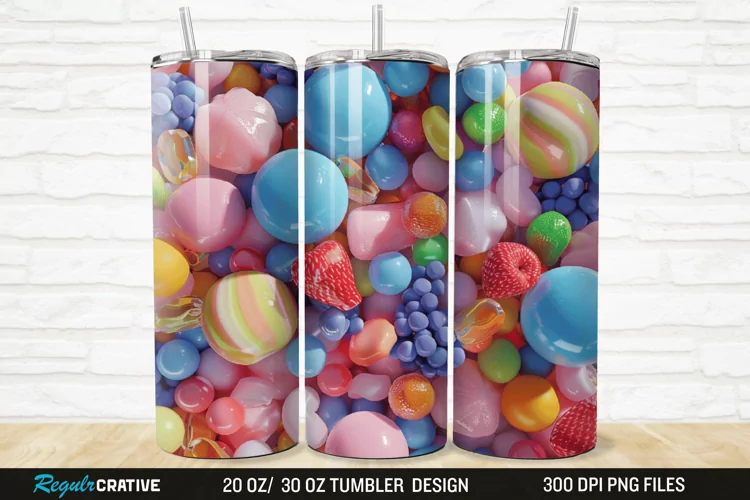 3D Colorful Candies 20/30oz Skinny Tumbler