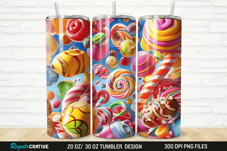 3D Colorful Candies 20/30oz Skinny Tumbler
