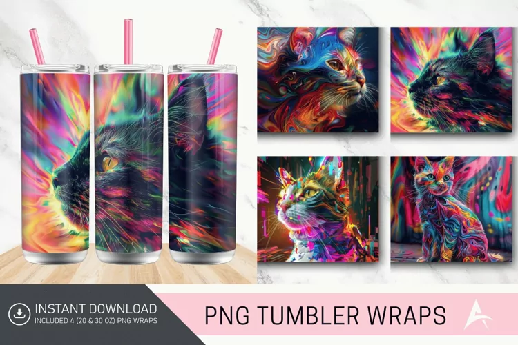 3D Colorful Cat Tumbler Wrap