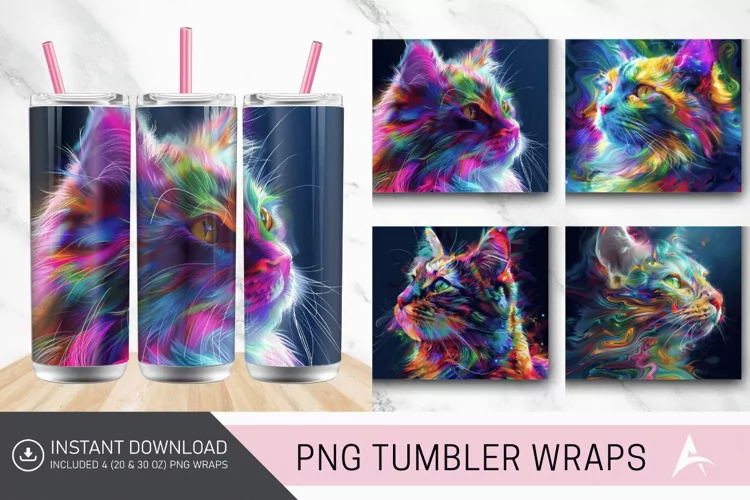 3D Colorful Cat Tumbler Wrap
