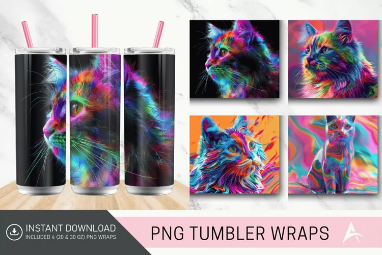 3D Colorful Cat Tumbler Wrap