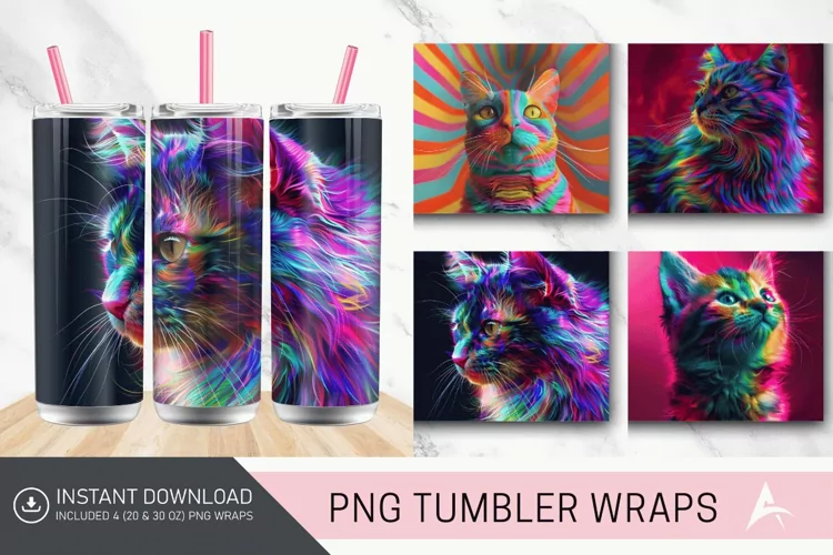 3D Colorful Cat Tumbler Wrap