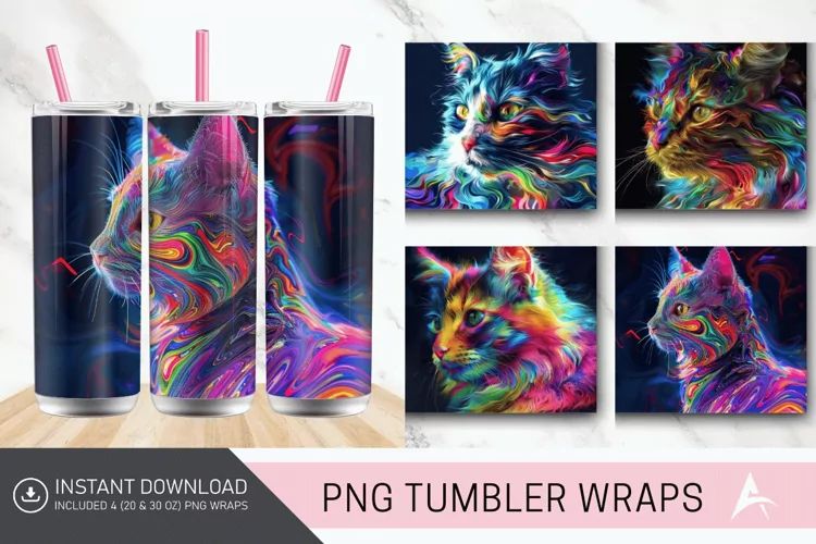 3D Colorful Cat Tumbler Wrap