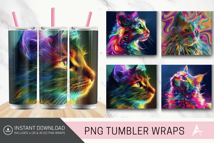 3D Colorful Cat Tumbler Wrap