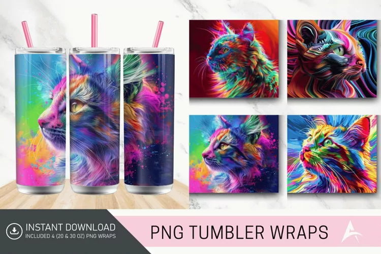 3D Colorful Cat Tumbler Wrap