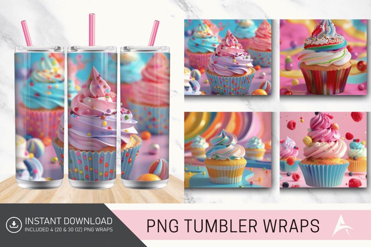 3D Colorful Cupcake Tumbler Wrap