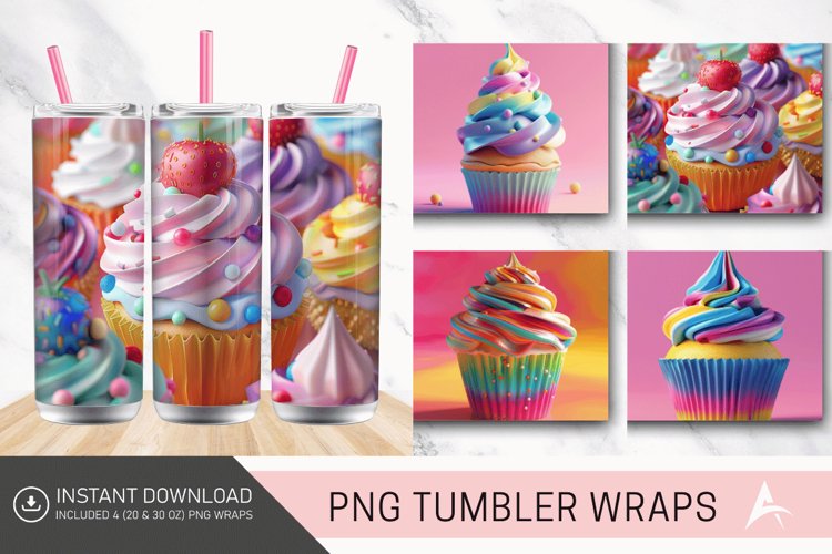 3D Colorful Cupcake Tumbler Wrap