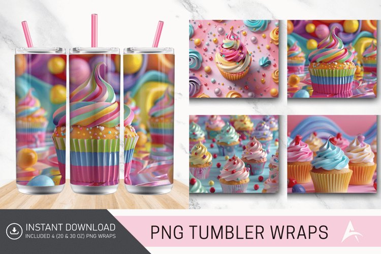 3D Colorful Cupcake Tumbler Wrap example image 1