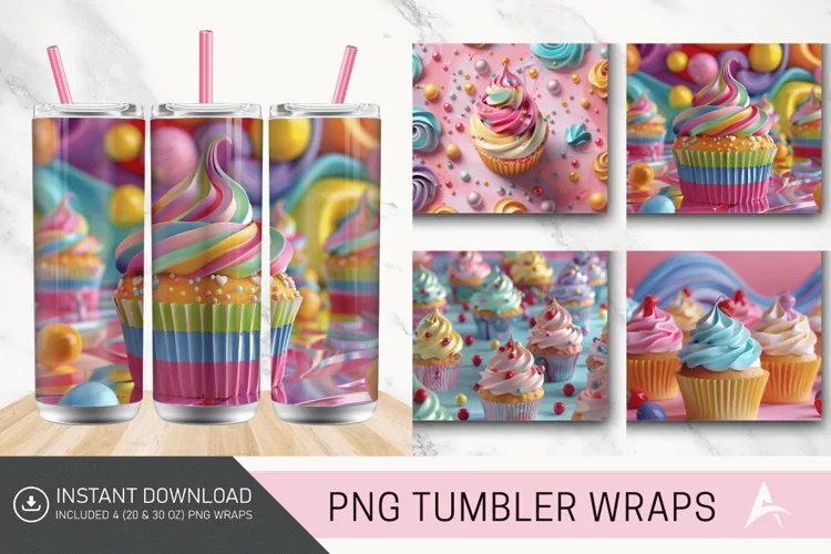 3D Colorful Cupcake Tumbler Wrap