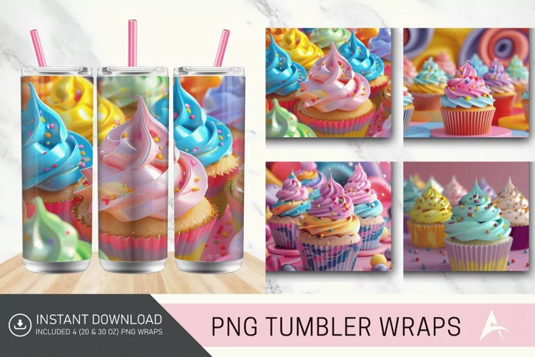 3D Colorful Cupcake Tumbler Wrap