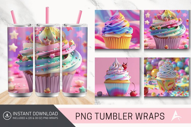 3D Colorful Cupcake Tumbler Wrap example image 1
