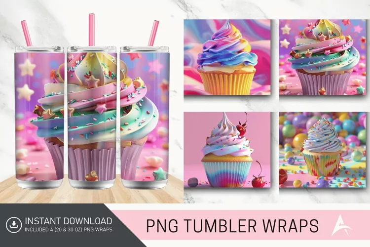 3D Colorful Cupcake Tumbler Wrap