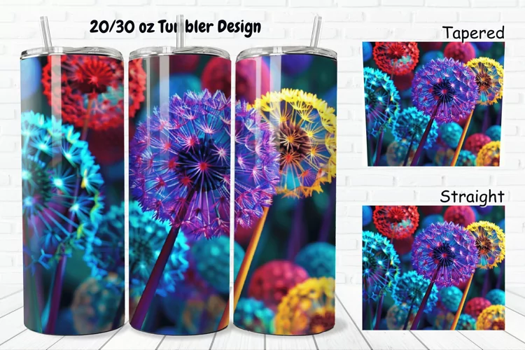 3D Colorful Dandelions Flowers 20/30oz Skinny Tumbler