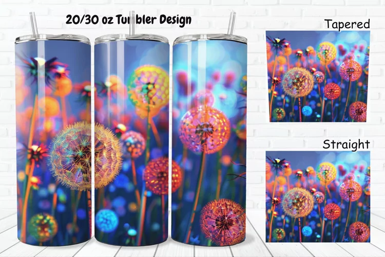 3D Colorful Dandelions Flowers 20/30oz Skinny Tumbler