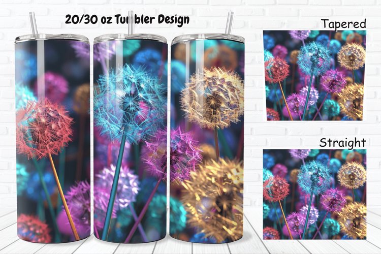 3D Colorful Dandelions Flowers 20/30oz Skinny Tumbler example image 1