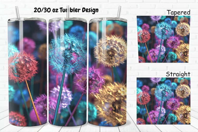 3D Colorful Dandelions Flowers 20/30oz Skinny Tumbler