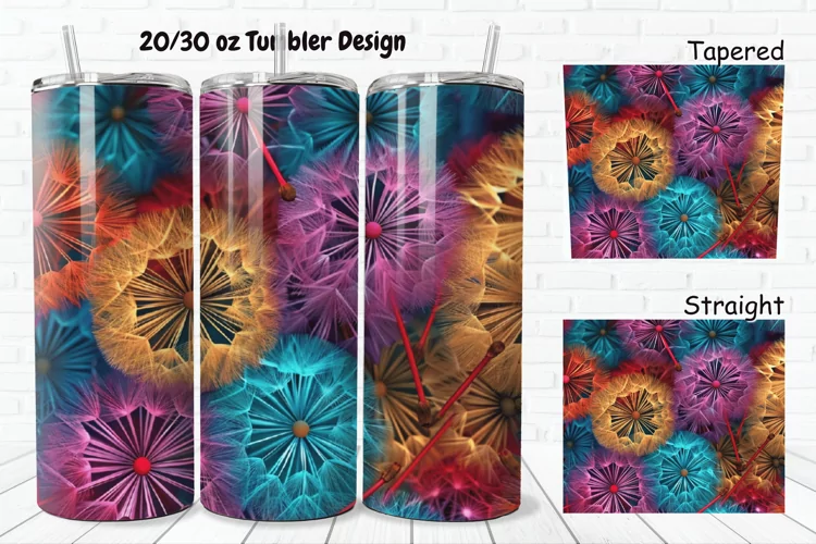 3D Colorful Dandelions Flowers 20/30oz Skinny Tumbler