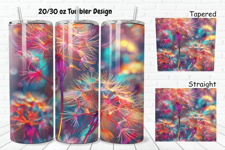 3D Colorful Dandelions Flowers 20/30oz Skinny Tumbler