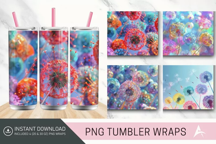 3D Colorful Dandelions Flowers Tumbler Wrap