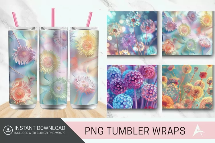 3D Colorful Dandelions Flowers Tumbler Wrap