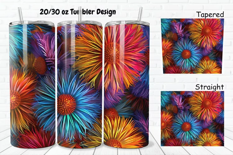 3D Colorful Dandelions Flowers 20/30oz Skinny Tumbler